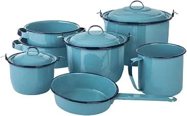 Batería de Cocina Popular 10 Piezas, Acero Vitrificado, Azul Turquesa