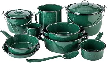 Batería de cocina Chiapaneca 12 piezas, Peltre ligero, Verde Filo Negro