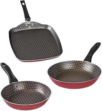 Set de 2 sartenes y comal de aluminio con antiadherente para cocina