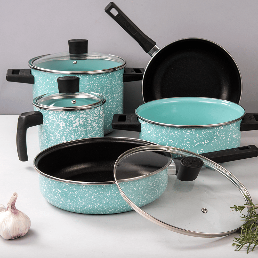 Batería De Cocina 8 pzs Menta Granito Jade